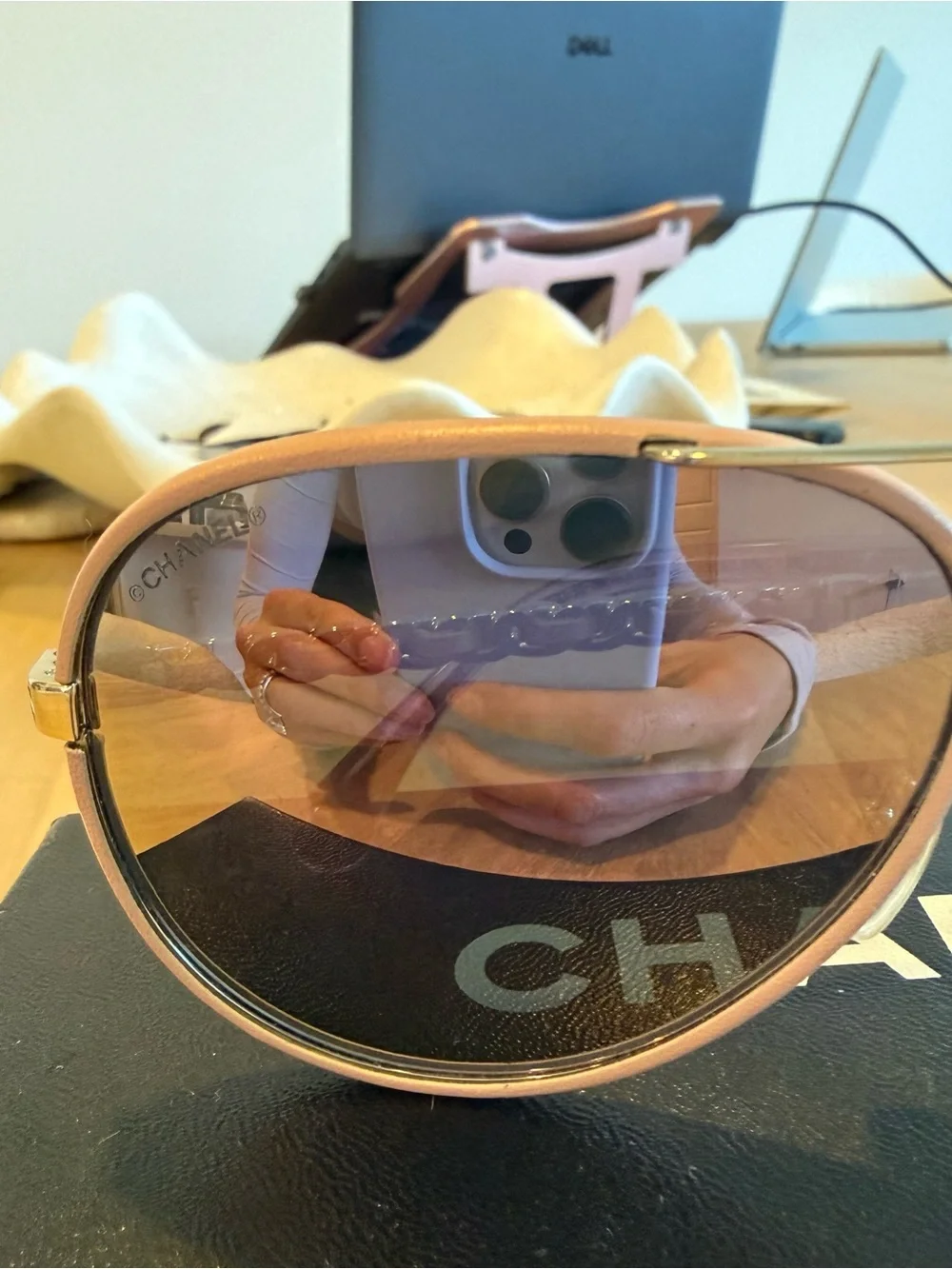 Chanel Light Pink Metal Polarized Pilot Winter Aviator Sunglasses